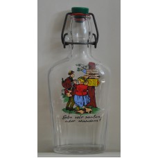 Vintage German Clear Glass Enamel Figural Flask Bottle Approx 20cm Tall  